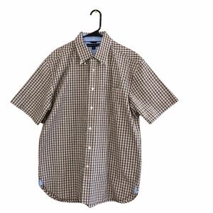 Tommy Hilfiger Short Sleeve Button Down Shirt Size Large Brown Plaid Preppy Work